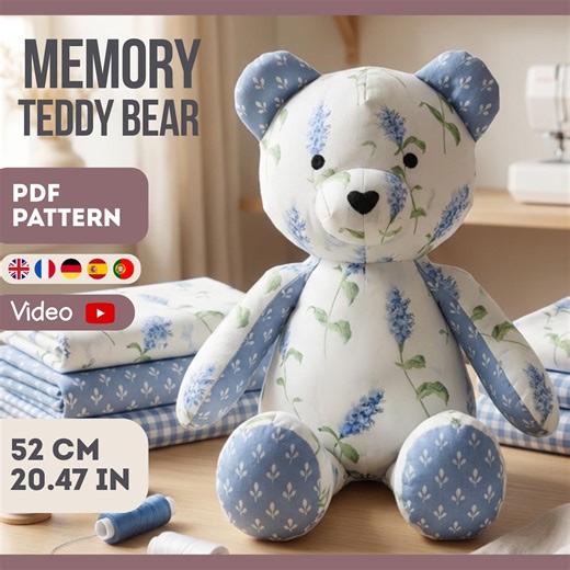 Memory Teddy Bear 20 Inch PDF Pattern + Video Sewing Tutorial for Beginners, Easy DIY - Etsy Australia