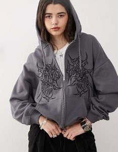 Minga London oversized ink grey zip up hoodie in grey | ASOS
