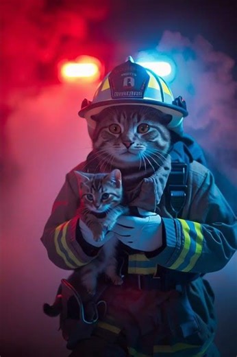 animate a firefighter cat emerges from light