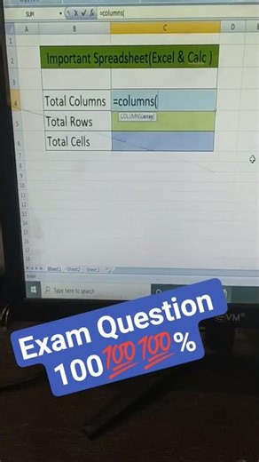 excel, calc me row and column nikalne ka function use kare 100%exam question #excel #short #shorts