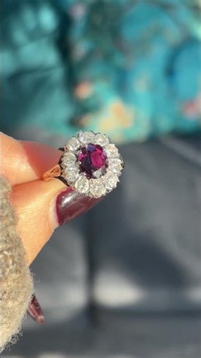 Antique 1940s Ruby and Diamond Cluster Ring