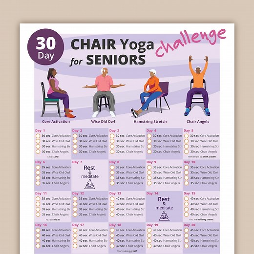 30 Day Chair Yoga for Seniors Challenge | Chair Exercise Guide I Printable Chair Workout PDF | Senior Home Workout Plan | Instant Download - Etsy
