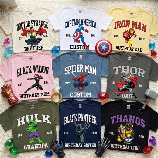 Marvel Family Shirts Avengers Matching Spider Man Iron Man Captain America Thor Custom Birthday Mom Dad Kids Gift Tee, Y2K Shirt - Etsy