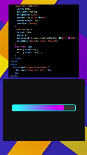 ¡Así se hace una barra de carga con puro HTML y CSS! #programming #html #css #coding #dev #shorts