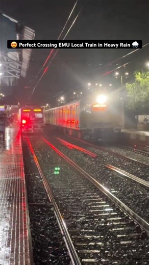 😍 Perfect Crossing EMU Local Train in Heavy Rain 🌧️