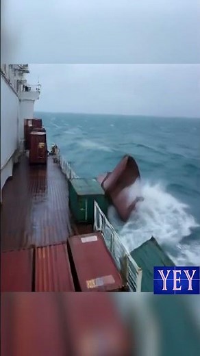 Ship Loses Container Boxes at Sea Due to Rough Weather #CargoShip #YesEpicYes #Storm #AI