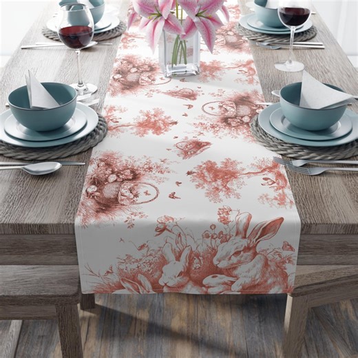 French Country Table Runner | Red Toile Table Runner | Farmhouse Table Decor | Cottagecore Dining Table Runner | Kitchen Table Linen - Etsy