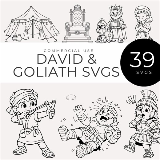 David and Goliath Svgs, Bible Story Black & White Graphics, Christian Line Art, Sunday School an Church Designs, Old Testament Characters - Etsy