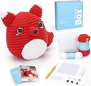 Crochet Kit for Beginners - Fox Crochet Kit, Learn to Crochet, All You Need in, Step-by-Step Video Tutorial, Instruction, Soft Yarn, Holiday, Birthday Gift for Adults, Teens