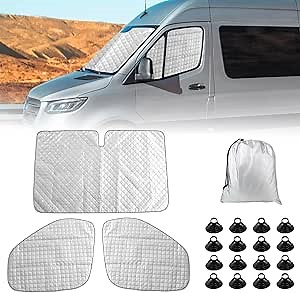 Custom Fit Windshield Sun Shade Set for 2019-2023 Mercedes Sprinter Van, Insulated Front Seat Side Sunshade for All Seasons, Blockout UV Reflector Privacy Protection, Silver