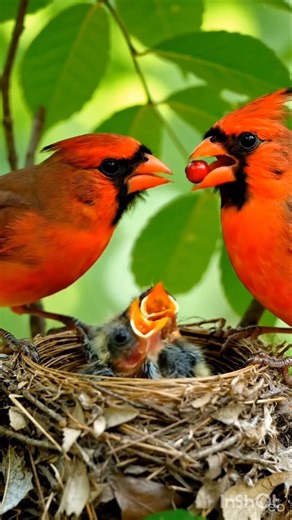 Northern Cardinal feeding their babies from Toronto Canada 🦅🦜🦩🐦🐓🇨🇦