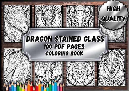 Dragon Stained Glass Coloring Pages – 100 PDF Pages - Etsy