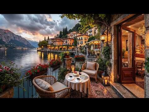Italy Spring Evening Jazz ☕ Lake Como Café Ambience & Smooth Jazz Instrumental for Focus & Work