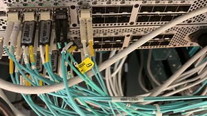 Connected Fiber Network Cable in a fiber channel network switch | Premium Stock Video Footage