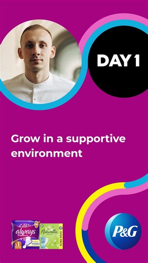 From his #PGDay1 as a Process Engineer, Vladyslav realized that P&G places absolute trust in its newcomers, giving them the freedom to share and develop their own ideas. At the same time, he discovered a network of colleagues always ready to lend a hand when challenges arise. This supportive environment gives Vladyslav the confidence to take initiative, explore new approaches, and take ownership of meaningful projects for brands like Always and Naturella. Being part of a team that values trust, 
