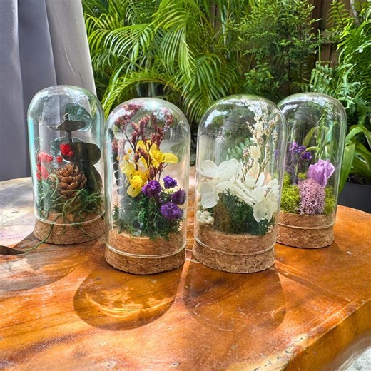 Eco-friendly Glass Dome Terrarium Set With Moss and Dried Flowers for Sustainable Botanical Home Decor and Nature Inspired Gift - Etsy