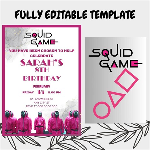 Editable Squid Game Birthday Invitation Template (digital Download) - Etsy