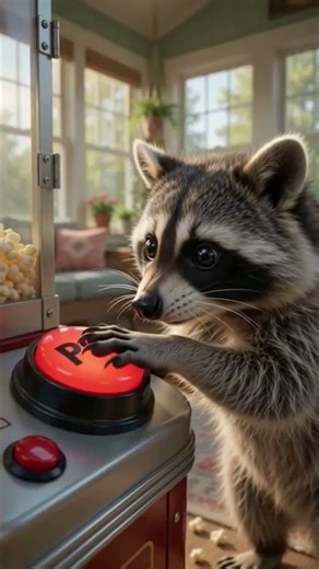 Baby Raccoon vs Giant Popcorn Machine 🍿😂 #shorts