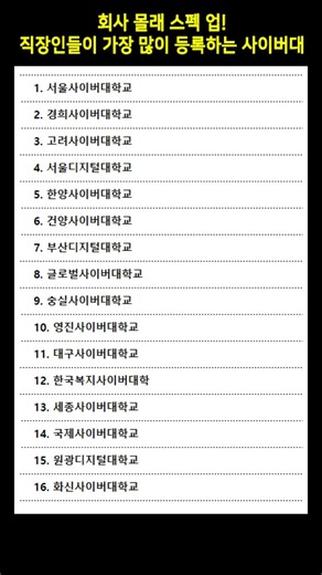 회사 몰래 스펙 업! 직장인들이 가장 많이 등록하는 사이버대 TOP16 #사이버대학교 #직장인자기계발 #이직준비 #사이버대순위 #스펙업