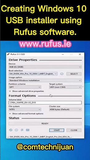 Creating Windows 10 USB installer using Rufus #shorts