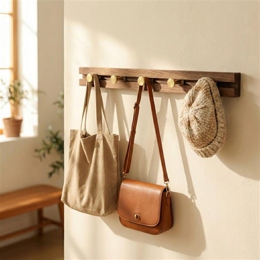 Walnut Coat Rack With Brass Hooks, Minimalist Entryway Wall Hanger Organizer - Etsy
