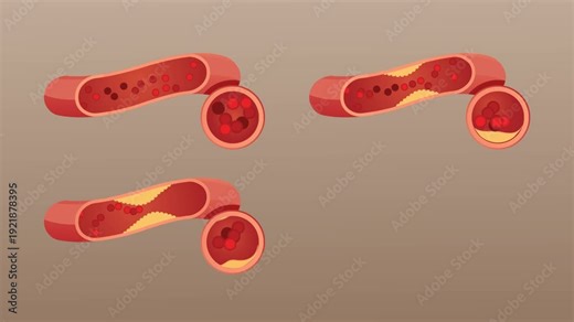 Atherosclerosis Stages - Cholesterol Plaque Buildup - Animated Illustration as MP4 File