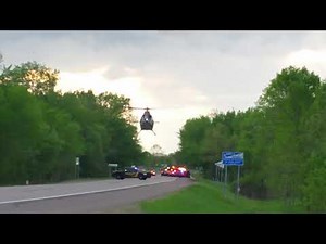 LifeLink 3 Medical Helicopter landing/departing from accident scene with teenager after fatal crash