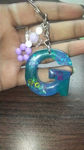 Colourful Resin Art G Letter Keychain with Glitter Design and beads carms design beautiful keychain