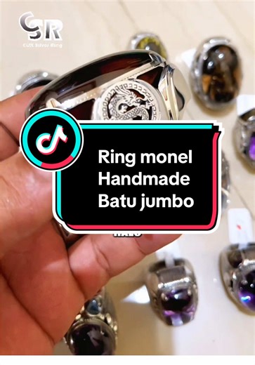 Batu Quartz kecubung dengan Monel handmade model logo Karawang cuk silver Ring !!