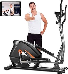 FUNMILY Elliptical Machines for Home Use, APP Control Cross Trainer, Elliptical Training with 10 Levels Resistance, LCD Monitor, Pulse Rate Grips, 16lbs Quiet Flywheel, and 390lbs Max Capacity
