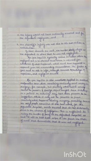 Law Of Torts Handwritten Notes- Negligence, Contributory Negligence, Res Ipsa Loquitur 📚