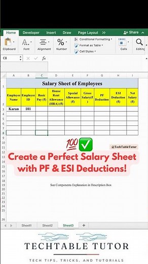 How to Create a Salary Sheet with PF & ESI Deductions in Excel‼️ #excel #excelshorts