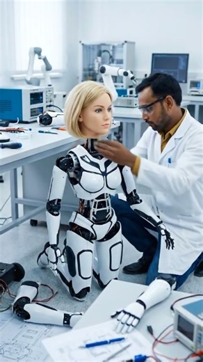 Scientists building robots #robot #aiart #humanoid #technology