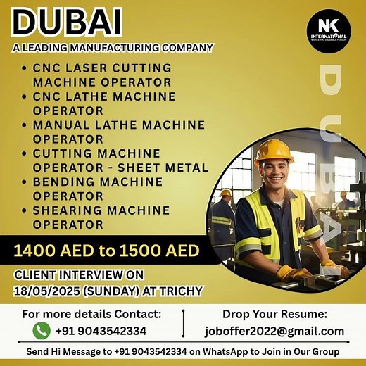 Dubai Hiring Machine Operators | CNC, Lathe, Bending, Cutting Jobs 2025! #Shorts #DubaiJobs