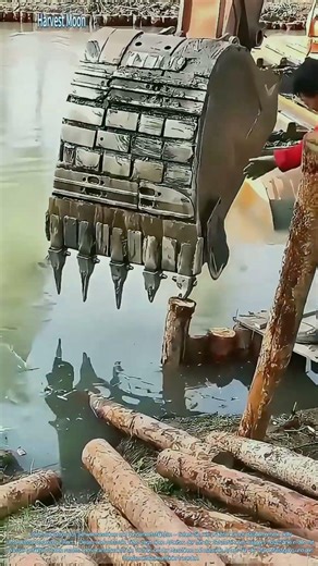 Hydraulisches Rammen! Einbau von Holzpfählen mit Hilfe eines Baggers