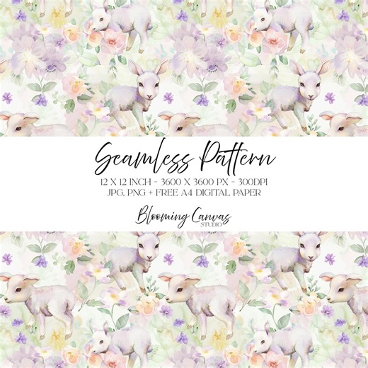 Spring Lamb Seamless Pattern, Watercolour Lamb With Spring Flower, Pastel Easter Lamb Digital Paper, Nursery Fabric Print & Journal Craft - Etsy