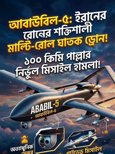ইরানের Ababil-5 Drone 🎯 টার্গেট লক 🚀 মিসাইল লঞ্চ ⚡ প্রিসিশন স্ট্রাইক ১ মিনিটে দেখুন আধুনিক ড্রোন প্রযুক্তি। #ababil5 #drone #militarytech #uav #wartech #defensetech #technology #viralvideo #tiktoktech #dronevideo #militaryfacts #fyp #foryou