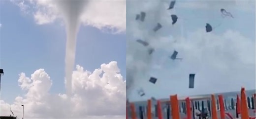 Tromba d'aria a Marina di Grosseto, video maltempo Toscana/ Distrutto uno stabilimento balneare