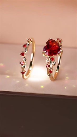 Heart Puzzle Couple Ring with Red and Green Zircon