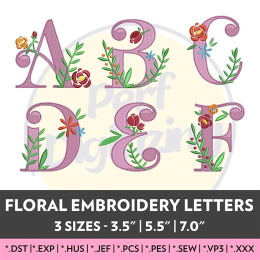 Floral Alphabet Embroidery Letters A to Z – 3 Sizes (3.5in, 5.5in, 7in) – Machine Embroidery Designs – Instant Download – 9 Formats - Etsy
