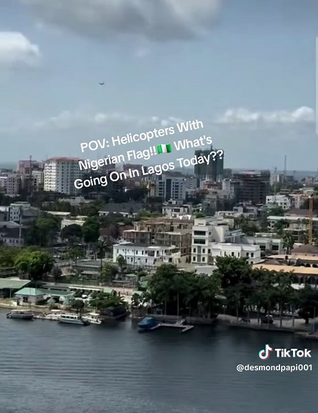 Helicopters Flying Over Lagos With Nigerian Flag