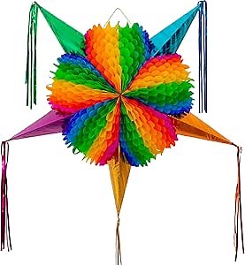 Mexican Piñata (X-Large 34 inches) - Rainbow Piniata - Authentic Handmade Foldable Large Pinata for Birthday Party - Piñatas para Cumpleaños - Mexican Star Pinata - Cinco de Mayo Pinatas