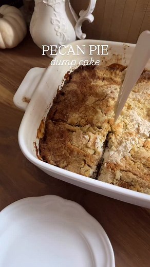 Kassie / Georgia Girl on Instagram: "Dump cakes are one of my all-time favorites - they’re quick, foolproof, and always delicious. This Pecan Pie Dump Cake is no exception! 🍁🥧 RECIPE: - 1 cup light corn syrup - 1 cup brown sugar - 2 tsp vanilla extract - 3 eggs - 1 cup pecans, chopped * 1 box yellow cake mix * 1/2 cup melted butter Preheat oven to 350°F and grease a 9×13 baking dish. Mix corn syrup, brown sugar, eggs, vanilla, and pecans in a bowl. Pour mixture into baking dish and sprinkle dr