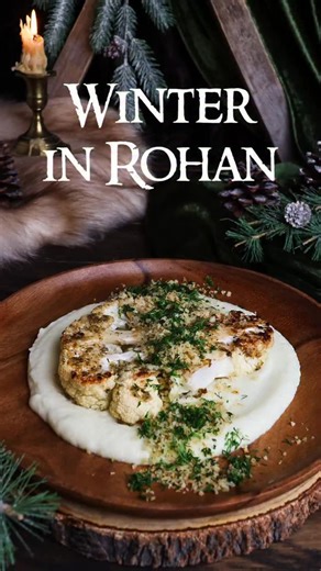 Alison | Professional Chef & Joanne | Photographer on Instagram: "Winter in Rohan🐎Mustard Dill Cauliflower Steaks with Horseradish Crumb✨Winter has swept the plains of Rohan and the winds are howling across the snowy fields. The Rohirrim gather inside the golden hall of Meduseld for warmth, company and hearty fare. Their latest winter feast features roasted cauliflower steaks seasoned with mustard, dill and garlic. The roasted cauliflower is served over a smooth cauliflower and cheese purée tha