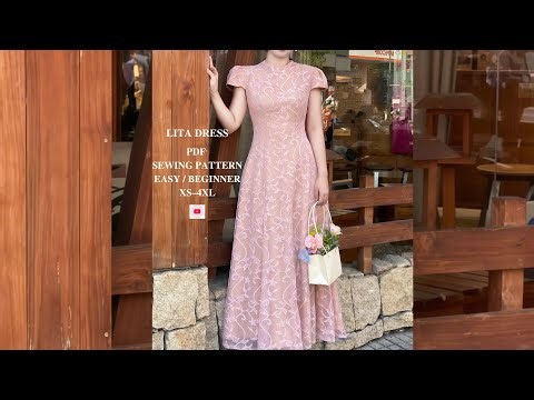 💗 Elegant Pink Lace Dress Sewing Tutorial | Feminine Midi Dress Pattern | XS–4XL | Instant Download