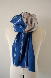 Japanese Aizome (indigo Dyeing) and Kasuri Fabric Patchwork Scarf With Wave Stitch Edge, 100% Cotton, Bingo Kasuri From Hiroshima - Etsy