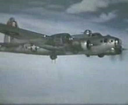Boeing B17 1944 In flight flying fortress going on a bombing raid over Germany WW 2.