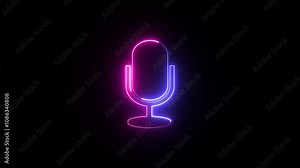 Glowing podcast microphone mic icon animation for voice recording. Animation of the audio microphone sign. Line microphone symbol made of neon. Stock Video