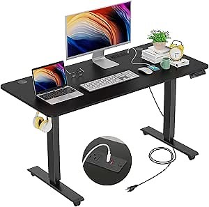 farexon 48 x 24 inch Standing Desk Electric Adjustable Height with Charging Station, Stand up Desk with Ergonomic Workstation, Preset Heights Home Office Gaming Computer Workstations Table(Black)