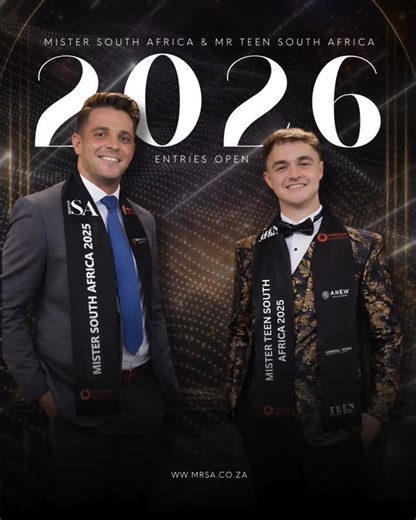 #MRSA2026 & #MRTEENSA2026 entries officially open! Enter now at www.mrsa.co.za Entries close 31 March 2026. #mrsouthafrica #mistersouthafrica #mrteensa | Mr. South Africa